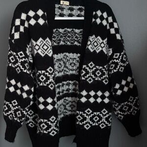 Black and White Patterned Open Cardigan